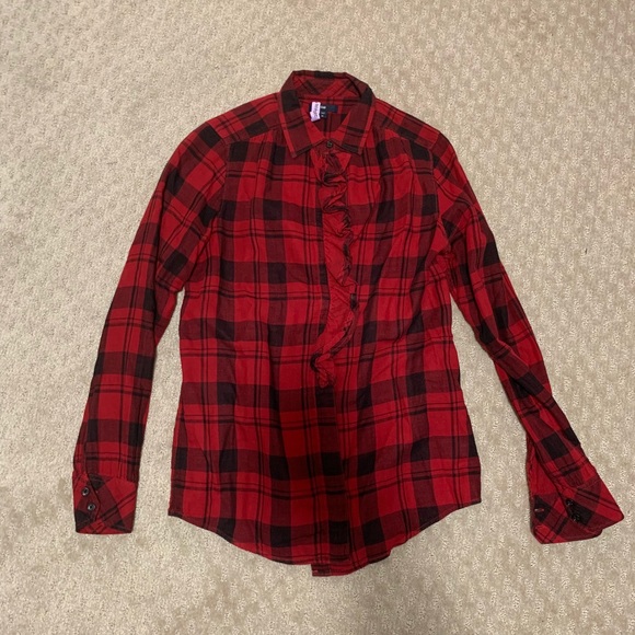 GAP Tops - Gap Plaid Button Up Shirt with Ruffle